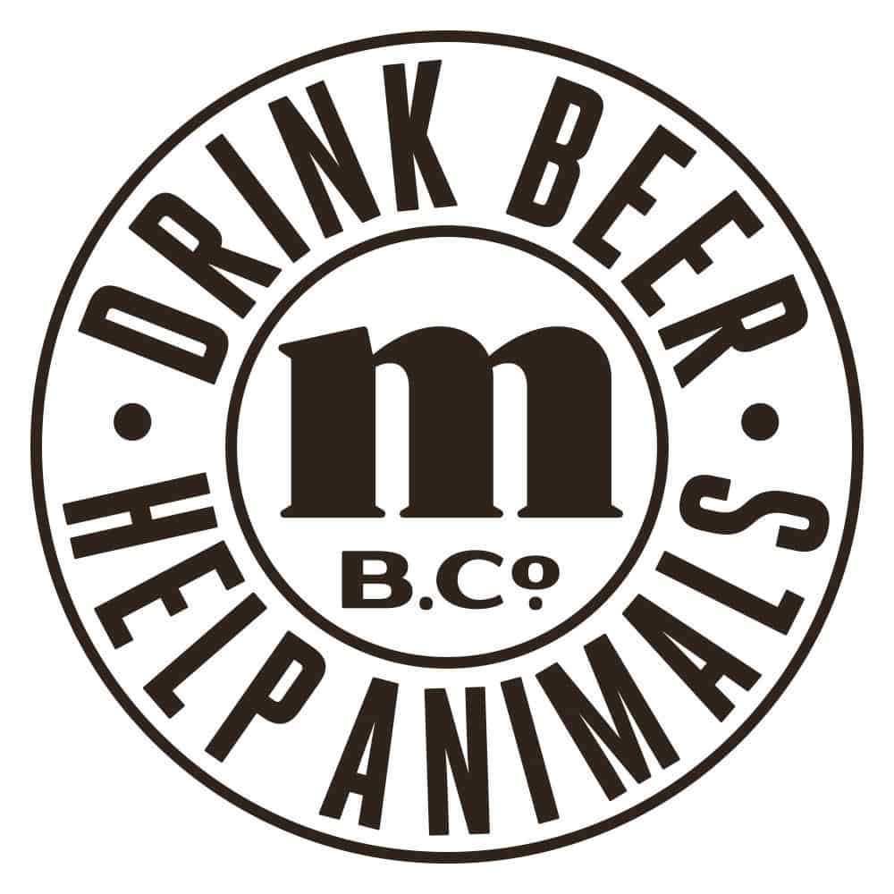 Metazoa Brewing Company Logo (featuring a text M and the phrase Drink Beer Help Animals)