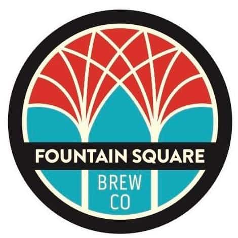 Fountaint Square Brew Co Logo featuring stylized trees in blue and red