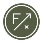 Stylized F and diagonal arrow on a green circle