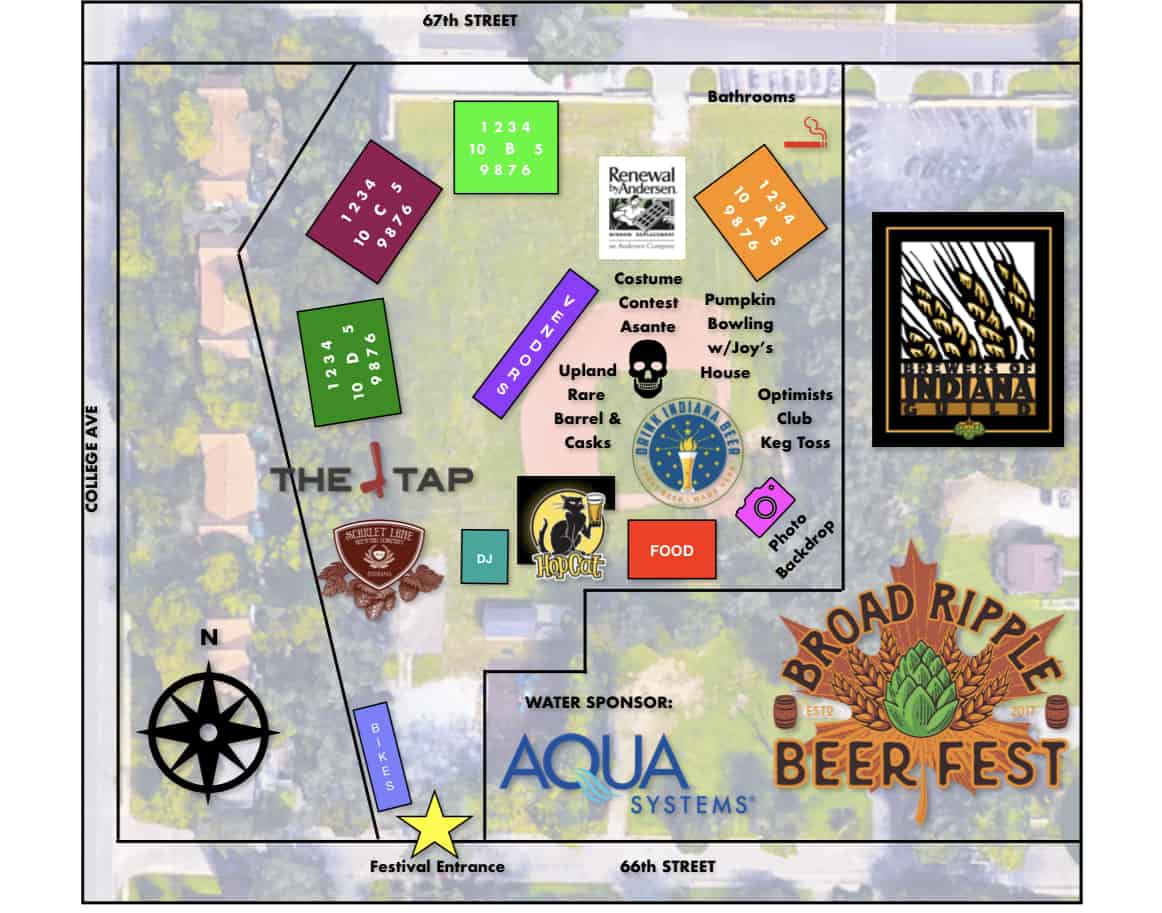 Broad Ripple Beer Fest Mao showing locations of Brewers and Activities