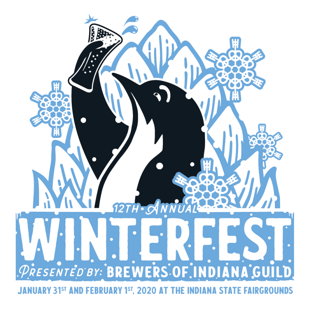 Winterfest Logo Featuring a Penguin holding a glass of beer