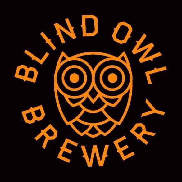 Orange Sketch of an Owl Surrounded by Blind Owl Brewery Text