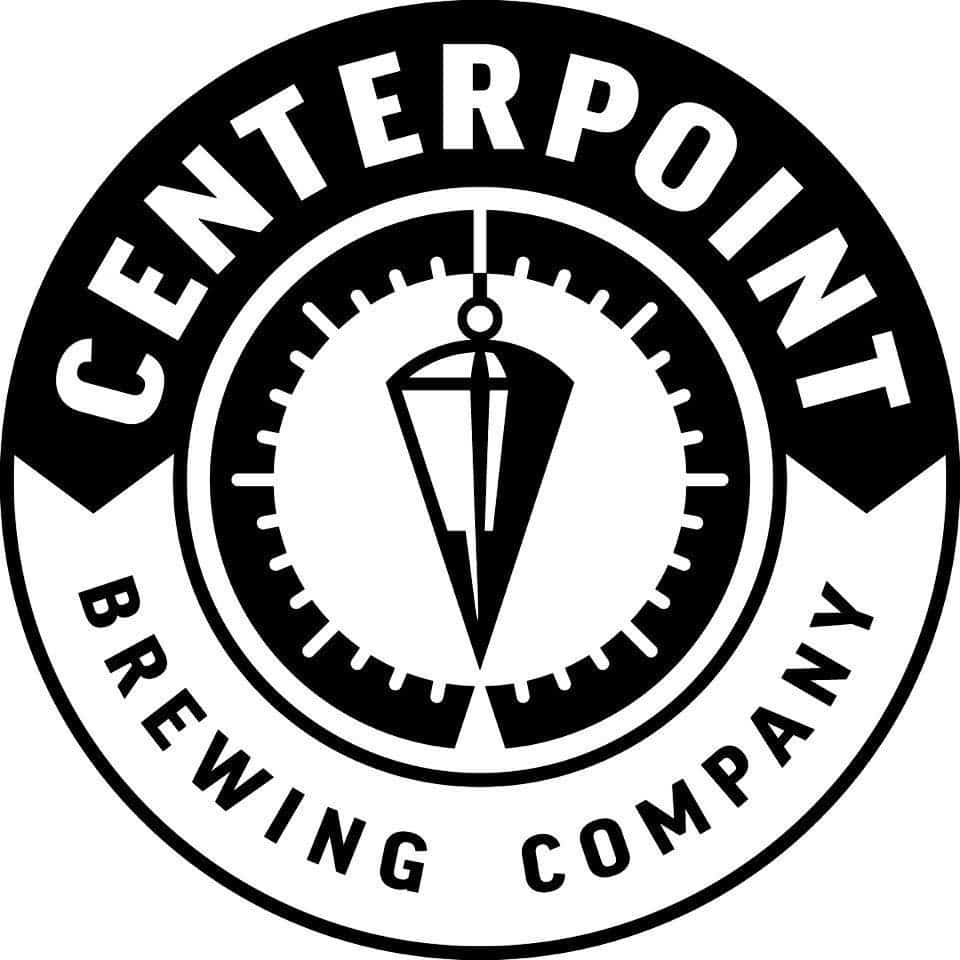 A sketch of a plummet (or plumb weight) surrounded by the text Centerpoint Brewing Company