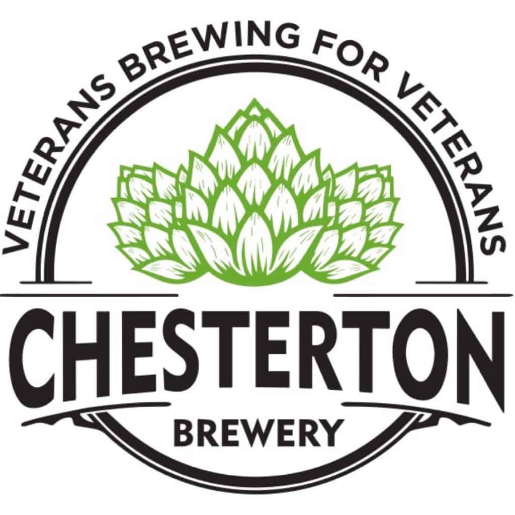 The Chesterton Brewery Logo featuring a green sketch of hops and the text veterans brewing for veterans