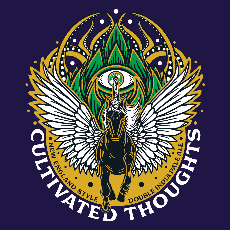 Cultivated Thoughts Logo Featuring a Black Unicorn Pegasus and a Octopus made out of a hop